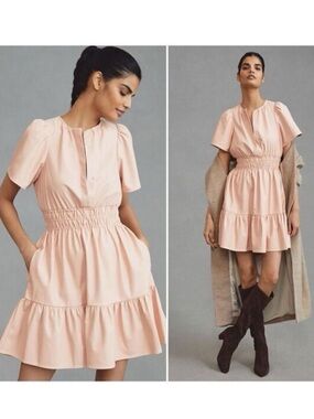 Anthropologie || Somerset Mini Dress Vegan Leather Fit + Flare Blush Pink XS